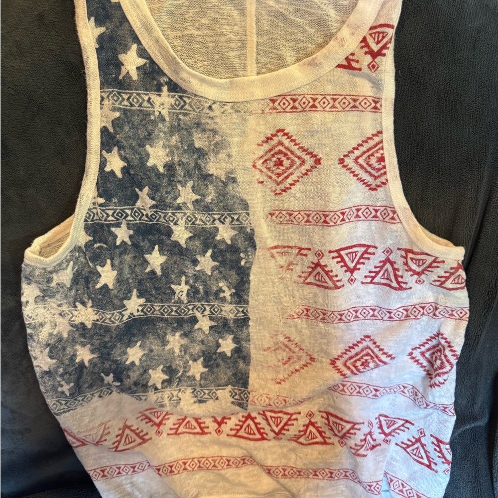 Patriotic Tank Top with Star and Tribal Patterns
